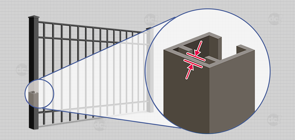 Detailed view of aluminum fence posts