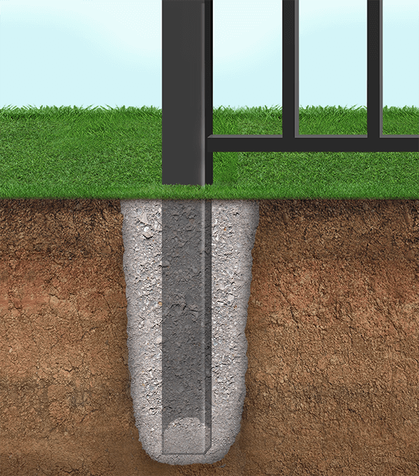 Aluminum fence post with concrete in 