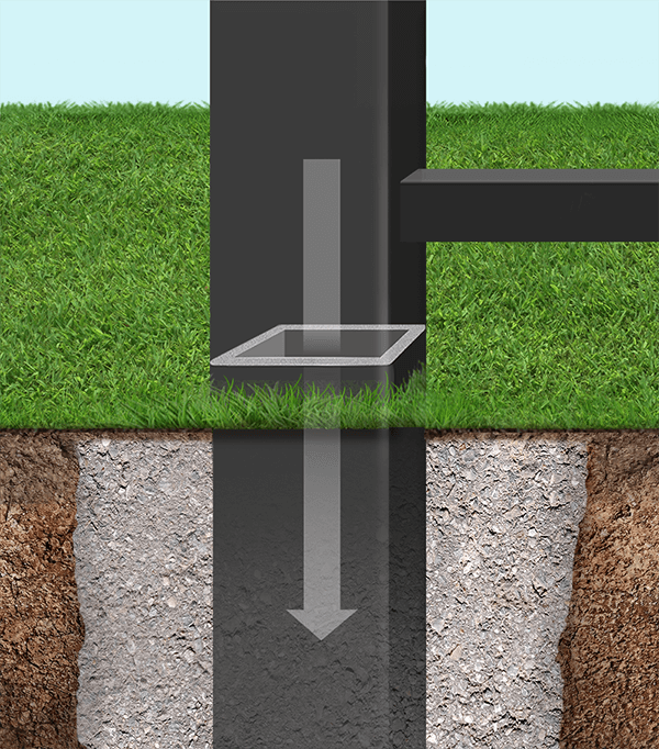 Aluminum fence post with concrete in 