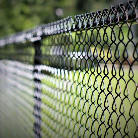 Black PVC-coated chain link fence installed around residential property