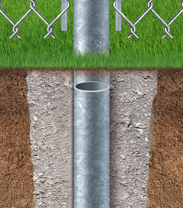 Chain Link fence post with concrete in 