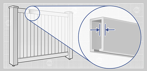 Close up view of vinyl privacy fence rail