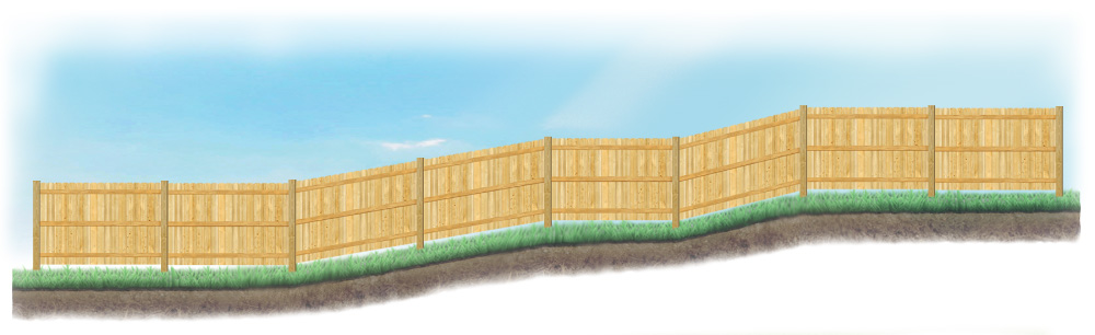 A stepped fence on sloped ground in Salt Lake City Utah