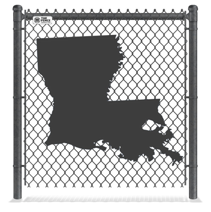 Louisiana map with chain link fence in front of it